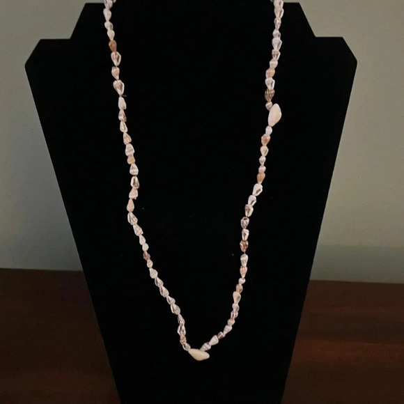 Vintage Style Brown And White one Length Shell Necklace about 30 inch long - Picture 1 of 4